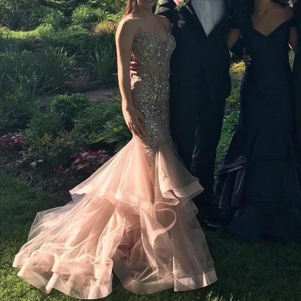 Prom Dress! Light pink, beaded bodice and gorgeous layers of silk on the bottom.